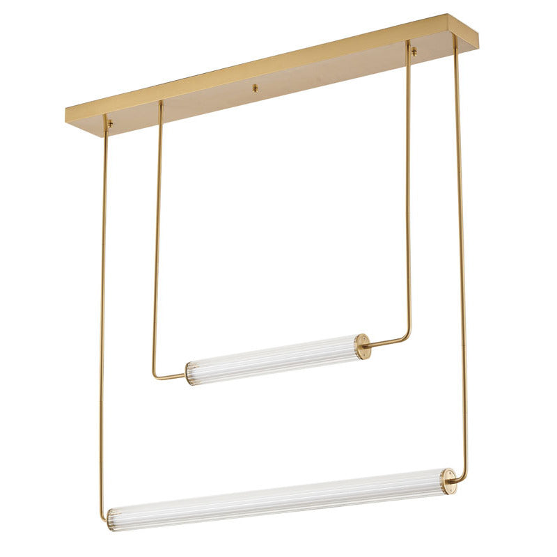 Brass Frame LED Chandelier with Double Clear &amp; White Glass Cylinder Shade