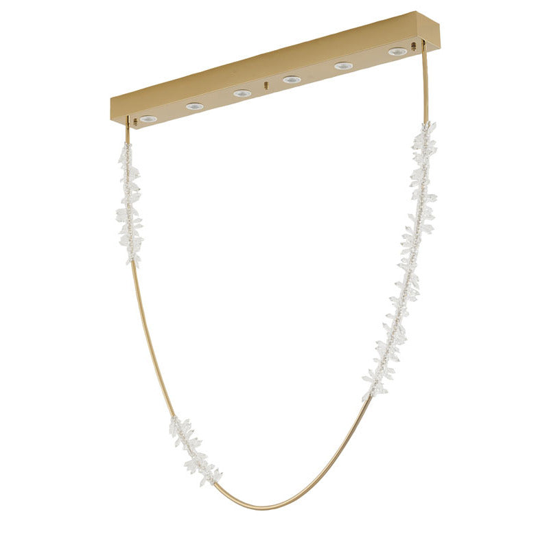 Gold Hairline Hoop Rope Chandelier with Clear Crystal Details Not Adjustable in