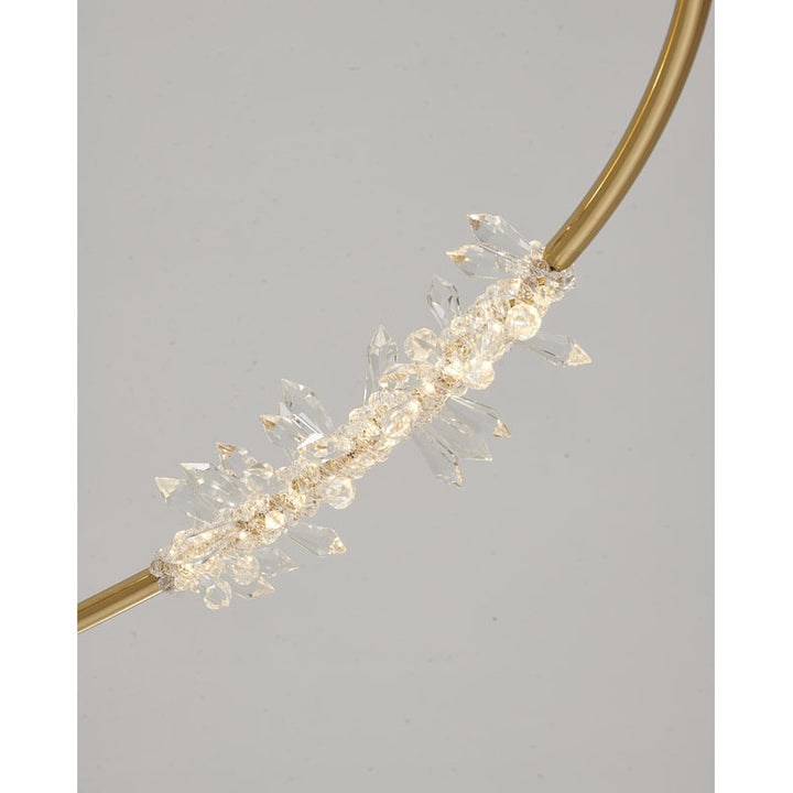Gold Hairline Hoop Rope Chandelier with Clear Crystal Details Not Adjustable in
