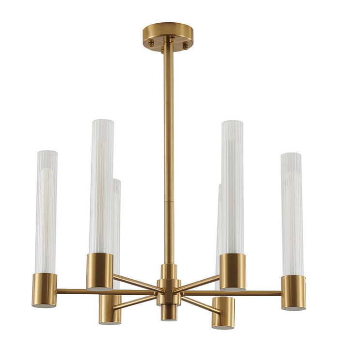 Brass Frame Chandelier with Ribbed Clear Glass Shades by Bethel - view 2