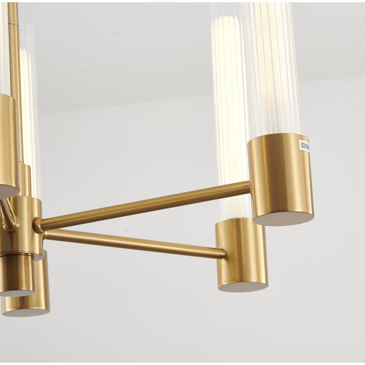 Brass Frame Chandelier with Ribbed Clear Glass Shades by Bethel - view 3