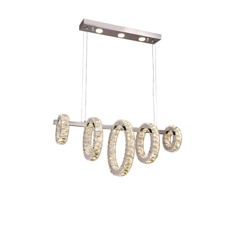 Five Ring Chrome Frame LED Chandelier with Clear Crystals by Bethel