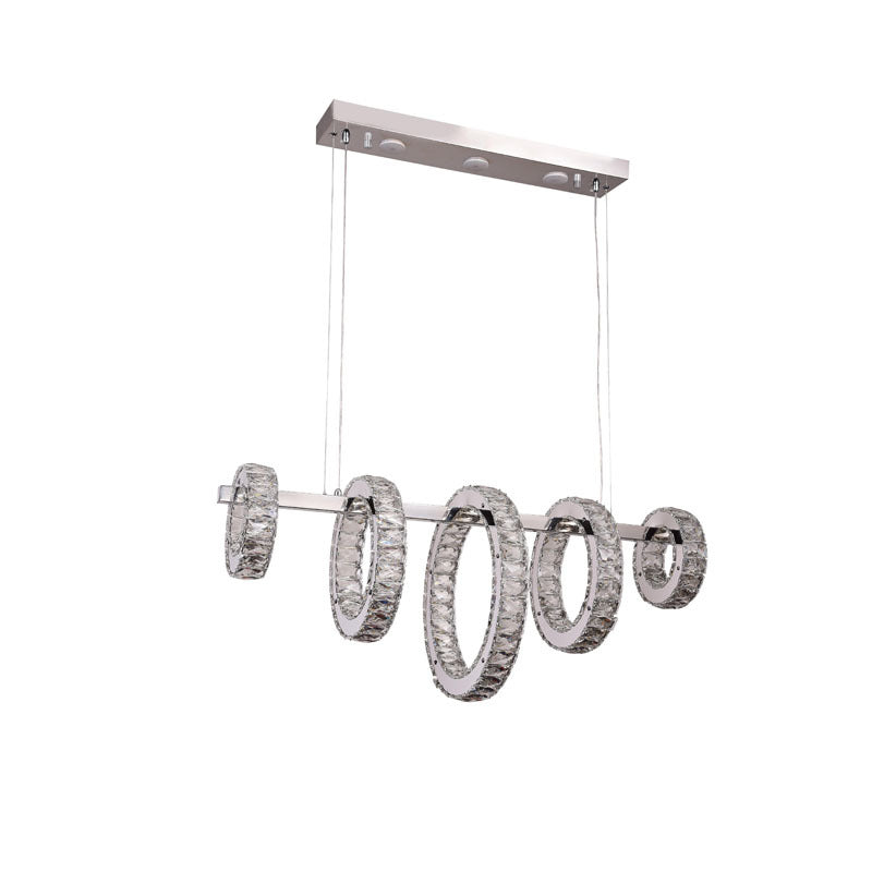Five Ring Chrome Frame LED Chandelier with Clear Crystals by Bethel - view 2