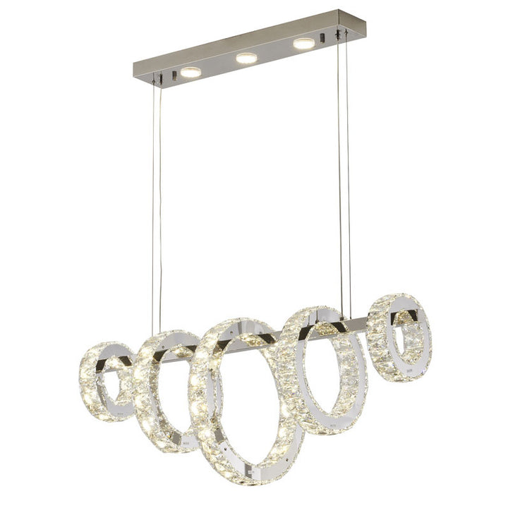 Five Ring Chrome Frame LED Chandelier with Clear Crystals by Bethel - view 3