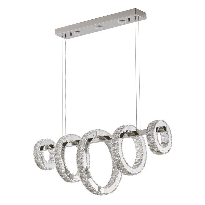 Five Ring Chrome Frame LED Chandelier with Clear Crystals by Bethel - view 4