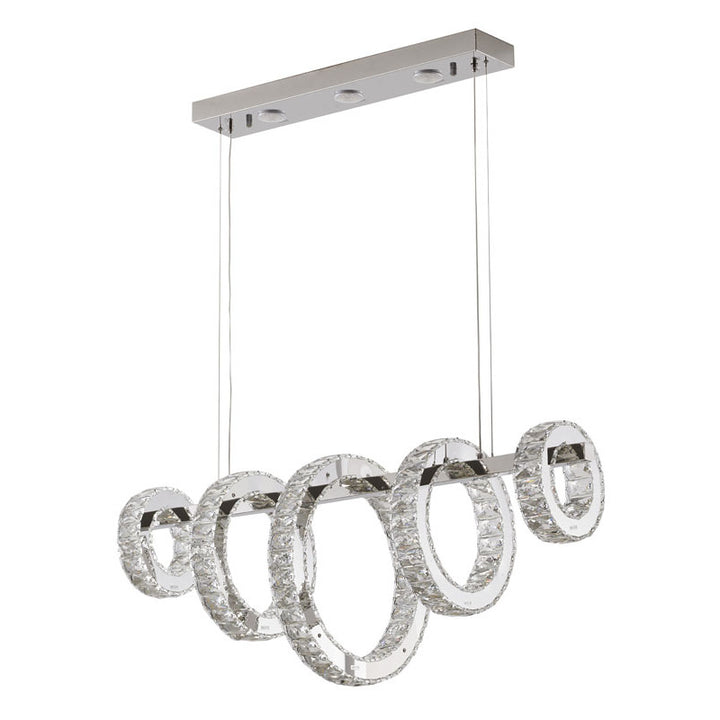 Five Ring Chrome Frame LED Chandelier with Clear Crystals by Bethel - view 4