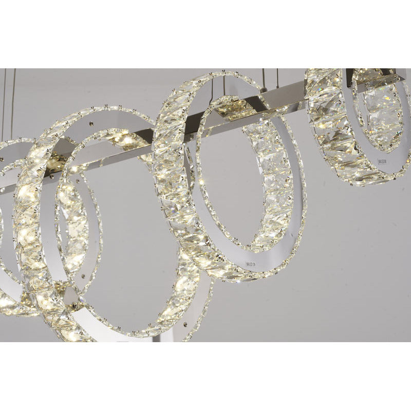 Five Ring Chrome Frame LED Chandelier with Clear Crystals by Bethel - view 5