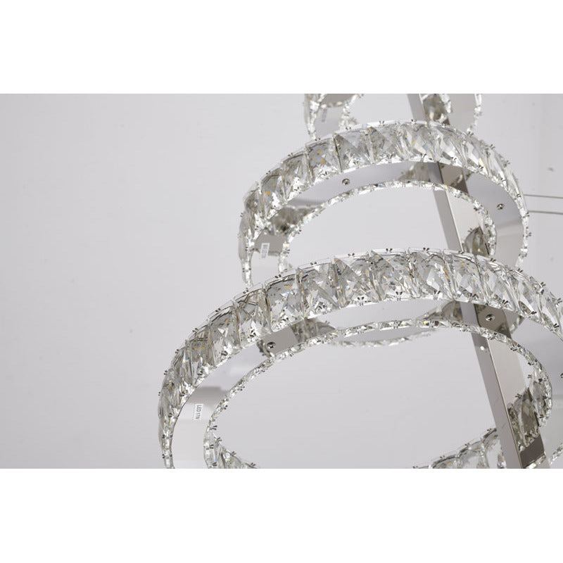 Five Ring Chrome Frame LED Chandelier with Clear Crystals by Bethel - view 9