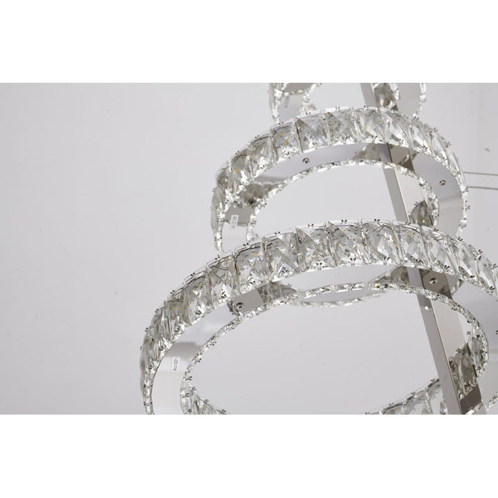 Five Ring Chrome Frame LED Chandelier with Clear Crystals by Bethel - view 9