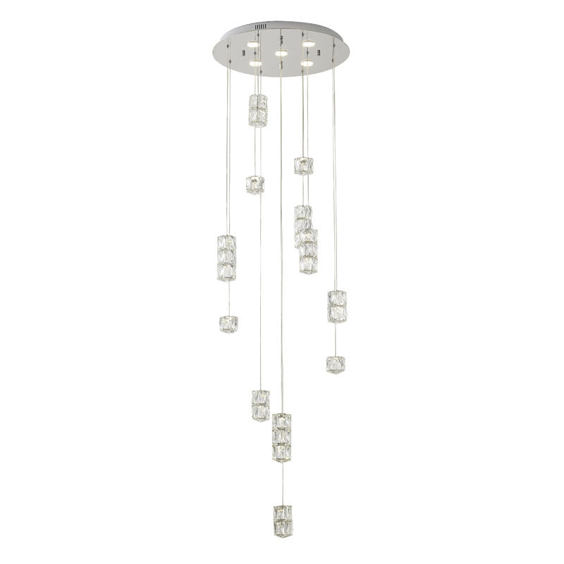 Chrome Frame Flushed LED Chandelier with Clear Crystal Hanging Pendants by Bethel