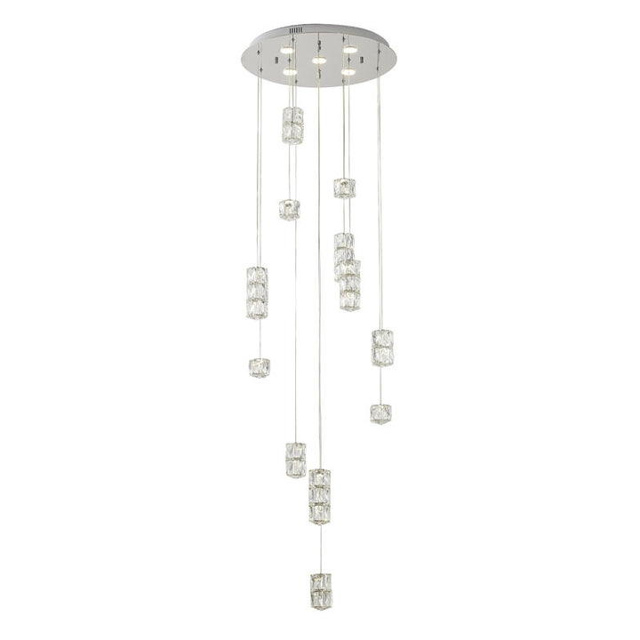 Chrome Frame Flushed LED Chandelier with Clear Crystal Hanging Pendants by Bethel