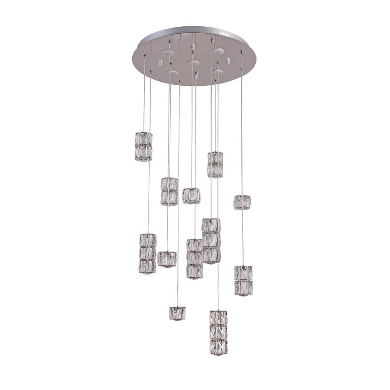 Chrome Frame Flushed LED Chandelier with Clear Crystal Hanging Pendants by Bethel - view 2