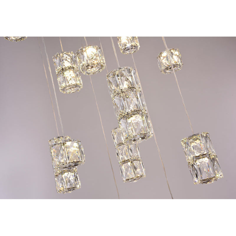 Chrome Frame Flushed LED Chandelier with Clear Crystal Hanging Pendants by Bethel - view 3