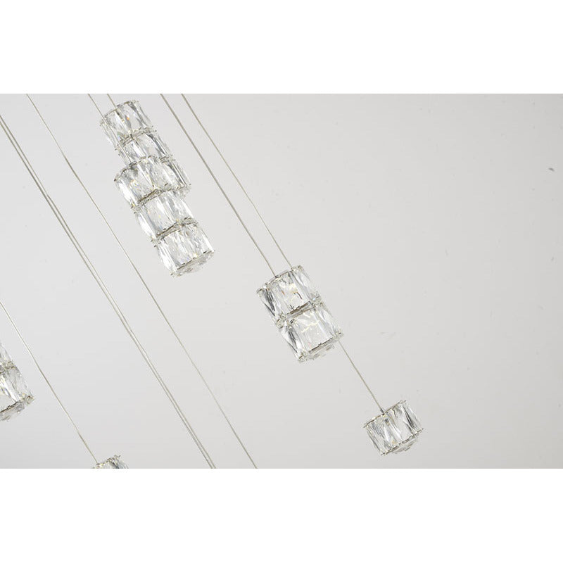 Chrome Frame Flushed LED Chandelier with Clear Crystal Hanging Pendants by Bethel - view 4