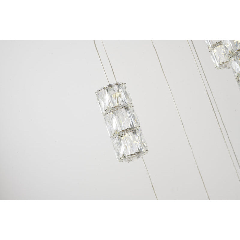 Chrome Frame Flushed LED Chandelier with Clear Crystal Hanging Pendants by Bethel - view 5