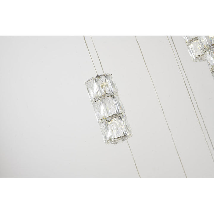 Chrome Frame Flushed LED Chandelier with Clear Crystal Hanging Pendants by Bethel - view 5