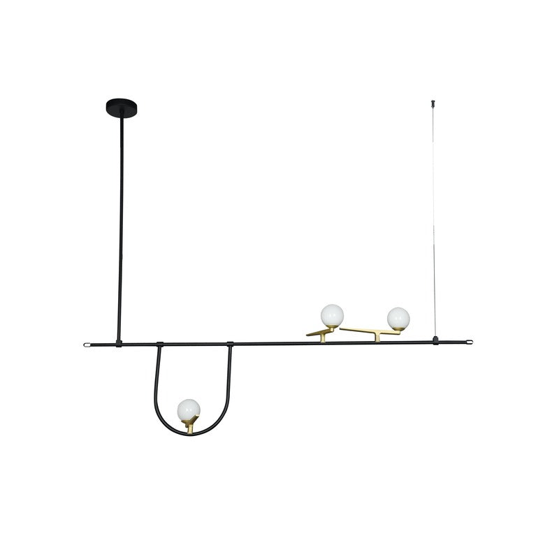 Black Metal Frame Ceiling Fixture with Gold Hardware Accents and White Glass by Bethel - view 2