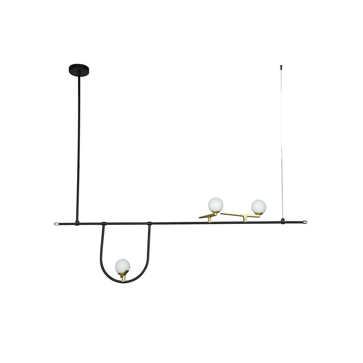 Black Metal Frame Ceiling Fixture with Gold Hardware Accents and White Glass by Bethel - view 2