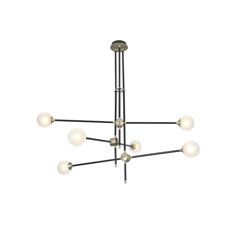 Black Metal Frame with Gold Hardware Ceiling Fixture with Frosted Glass Shades by Bethel