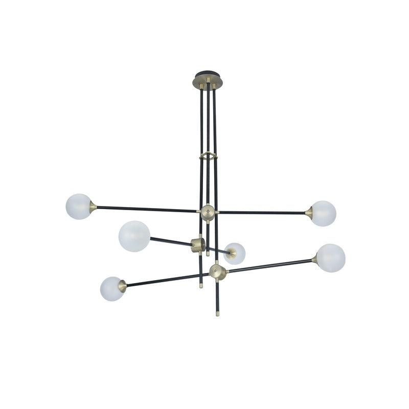 Black Metal Frame with Gold Hardware Ceiling Fixture with Frosted Glass Shades by Bethel - view 2