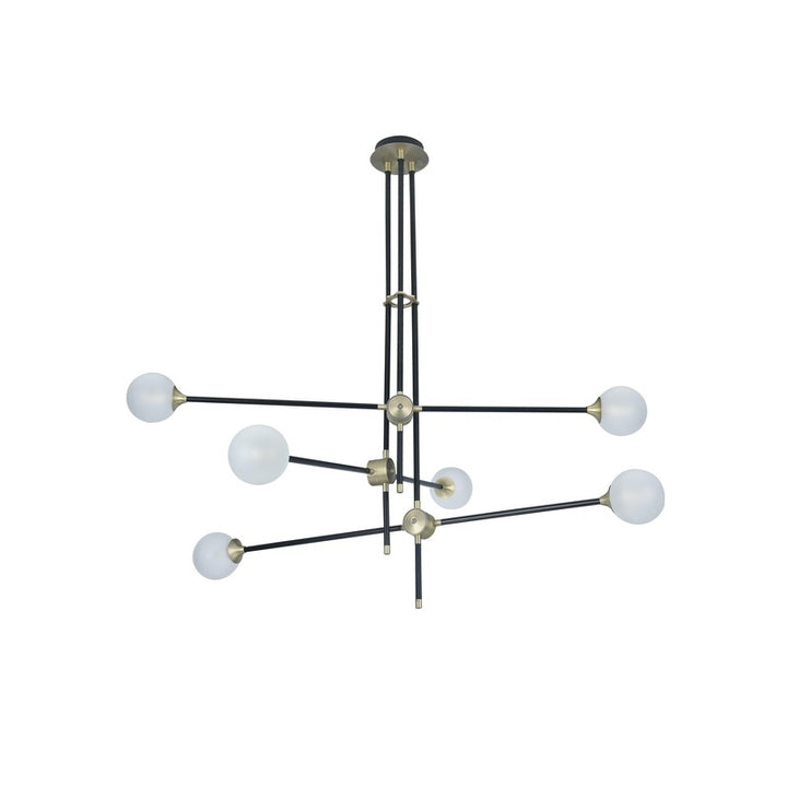 Black Metal Frame with Gold Hardware Ceiling Fixture with Frosted Glass Shades by Bethel - view 2