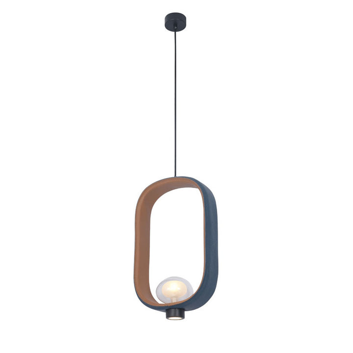 Deep Blue &amp; Brown Genuine Leather Single Pendant Light with Glass Shade