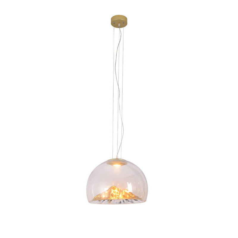 Clear Glass Mountain Silhouette Pendant Light Fixture with Gold Interior by Bethel