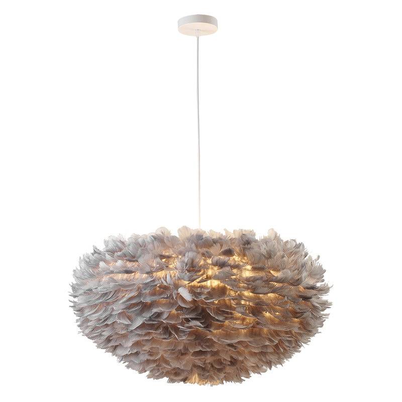 Light Goose Feather Ball Ceiling Fixture with Iron Frame in Grey by Bethel
