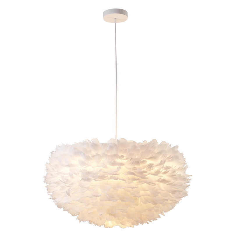 Light Goose Feather Ball Ceiling Fixture with Iron Frame in White by Bethel