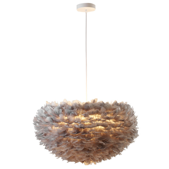 Light Goose Feather Ball Ceiling Fixture with Iron Frame (DLS21) in Grey by Bethel