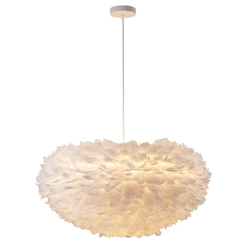 Light Goose Feather Ball Ceiling Fixture with Iron Frame (DLS21) in White by Bethel