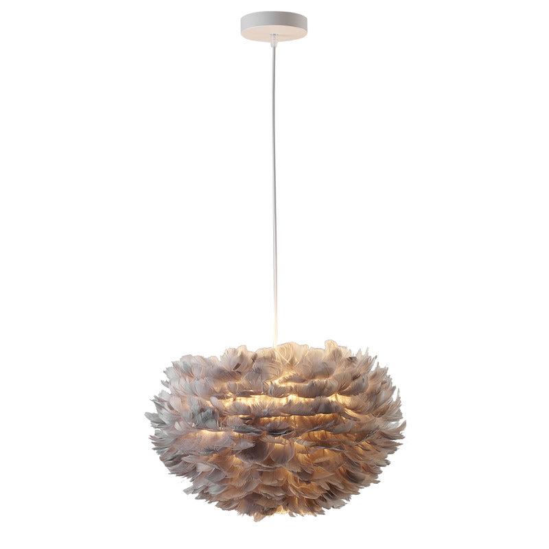 Light Goose Feather Ball Ceiling Fixture with Iron Frame (DLS21) in Grey by Bethel