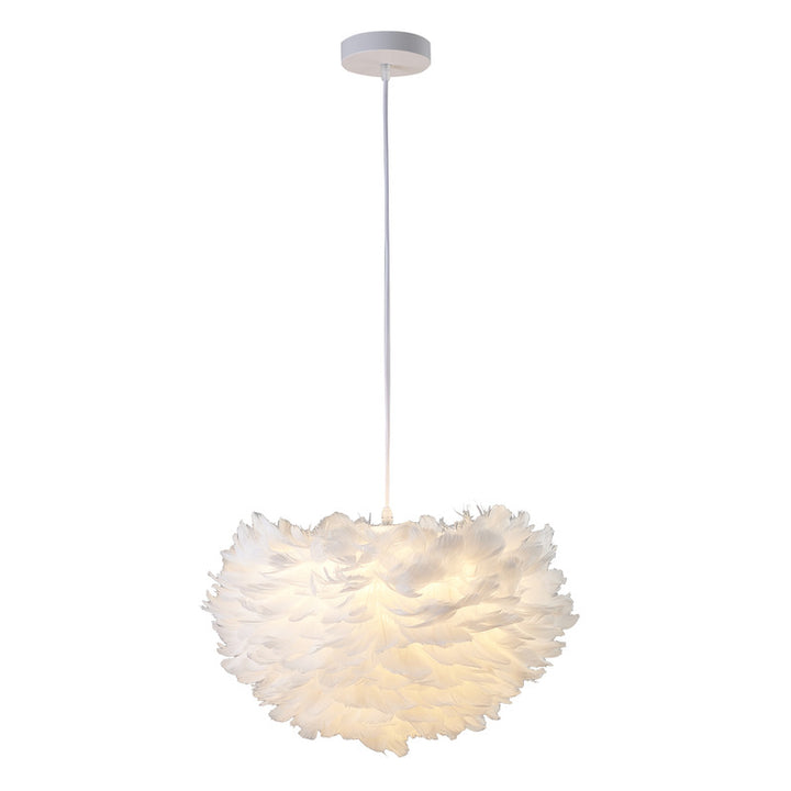 Light Goose Feather Ball Ceiling Fixture with Iron Frame (DLS21) in White by Bethel