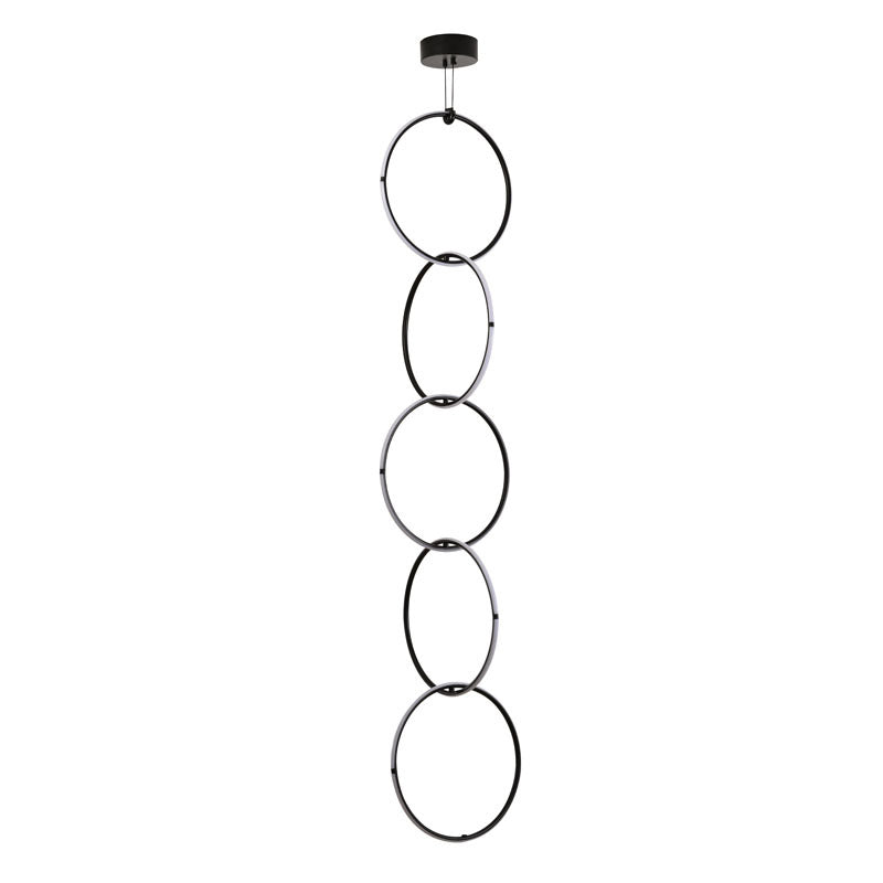 Black Five Ring Interlocked LED Chandelier with White Acrylic Diffuser by Bethel - view 2