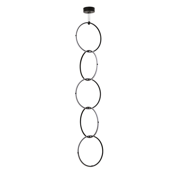 Black Five Ring Interlocked LED Chandelier with White Acrylic Diffuser by Bethel - view 2