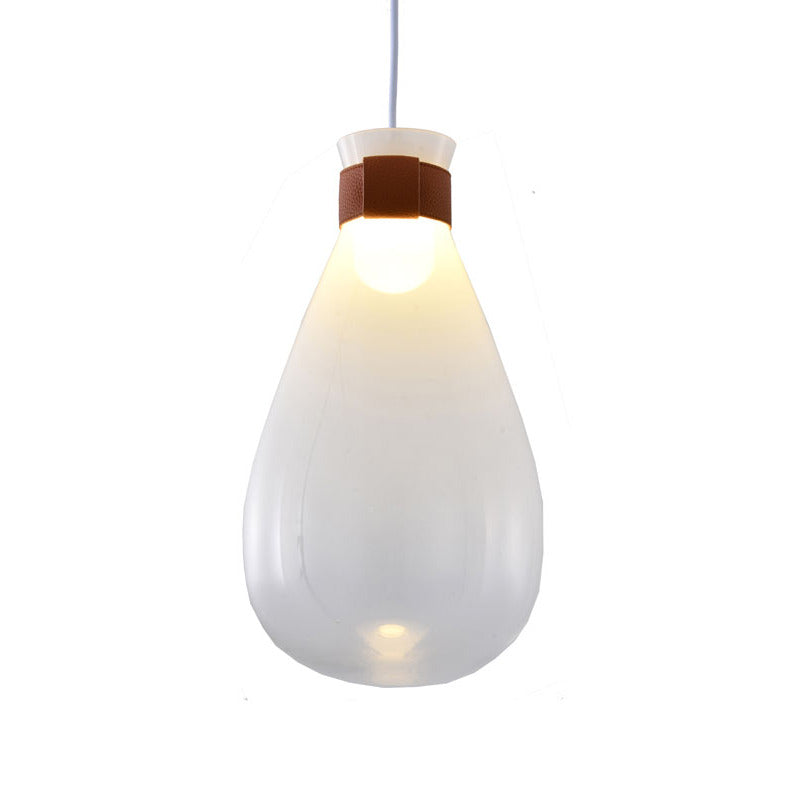 White Glass Jar Pendant Light with Brown Leather Band by Bethel - view 3