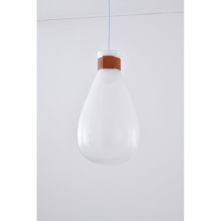 White Frosted Glass Pendant Light with Brown Leather Band by Bethel - view 3
