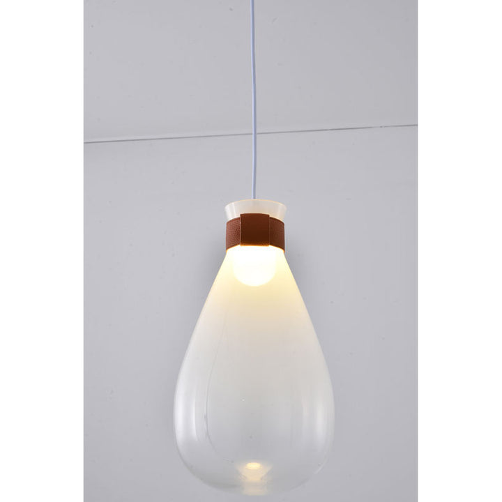 White Frosted Glass Pendant Light with Brown Leather Band by Bethel - view 4