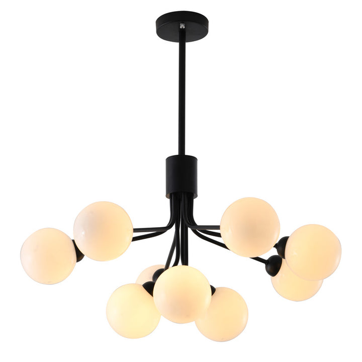 Black Metal Framed Chandelier with White Glass Globe Shades by Bethel