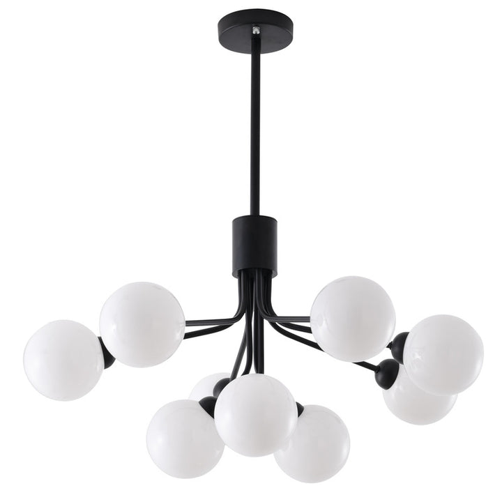 Black Metal Framed Chandelier with White Glass Globe Shades by Bethel - view 2