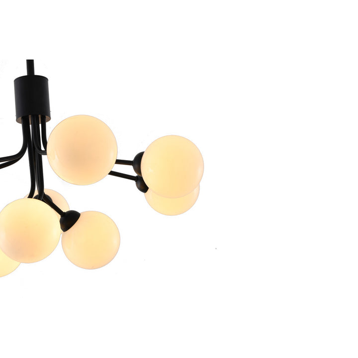 Black Metal Framed Chandelier with White Glass Globe Shades by Bethel - view 3