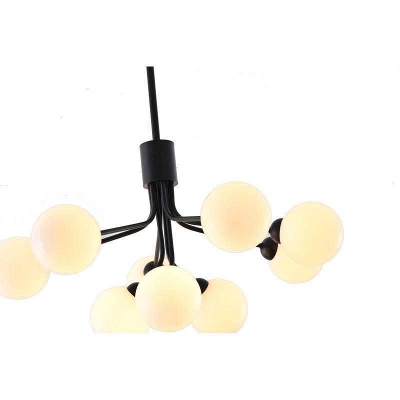 Black Metal Framed Chandelier with White Glass Globe Shades by Bethel - view 5