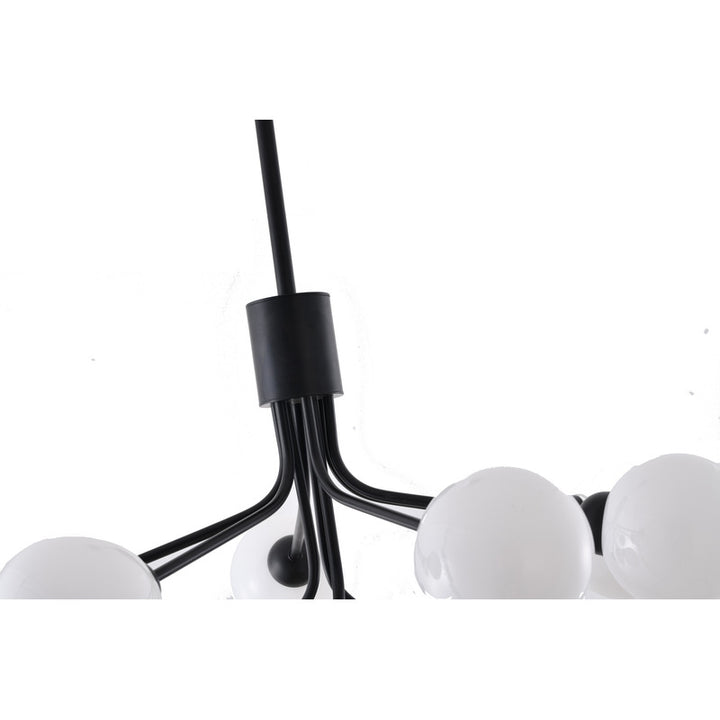 Black Metal Framed Chandelier with White Glass Globe Shades by Bethel - view 7
