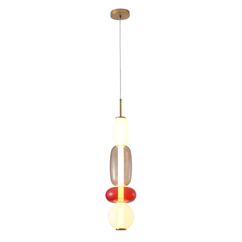 White, Grey, &amp; Red Glass LED Pendant with Gold Hardware