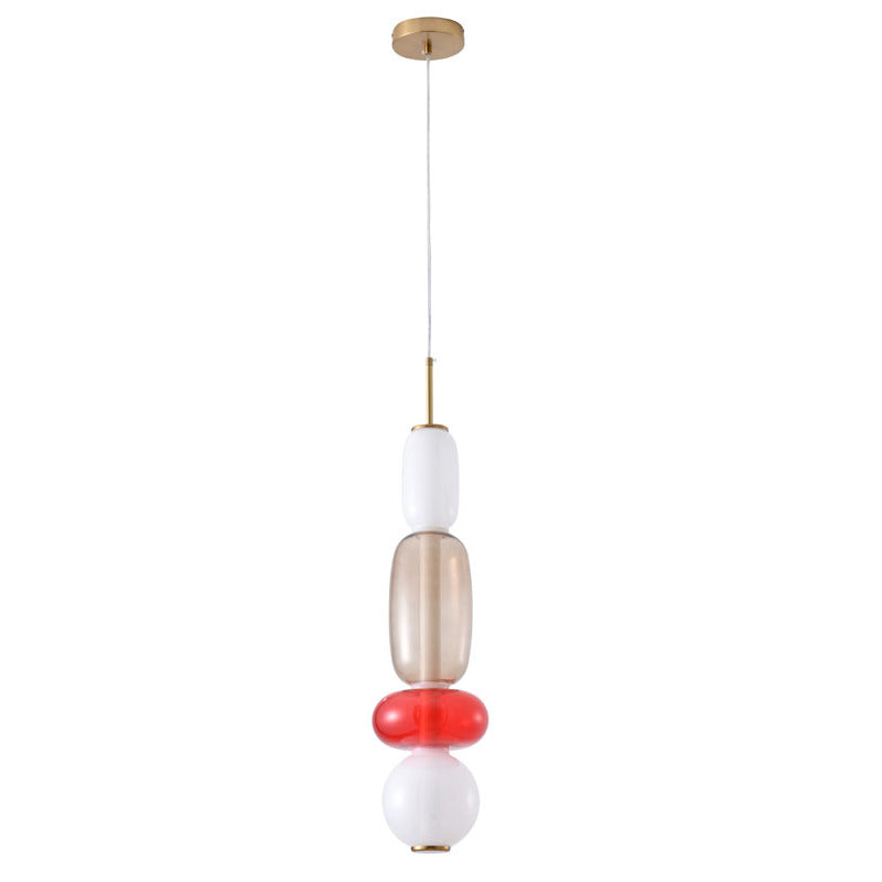 White, Grey, &amp; Red Glass LED Pendant with Gold Hardware