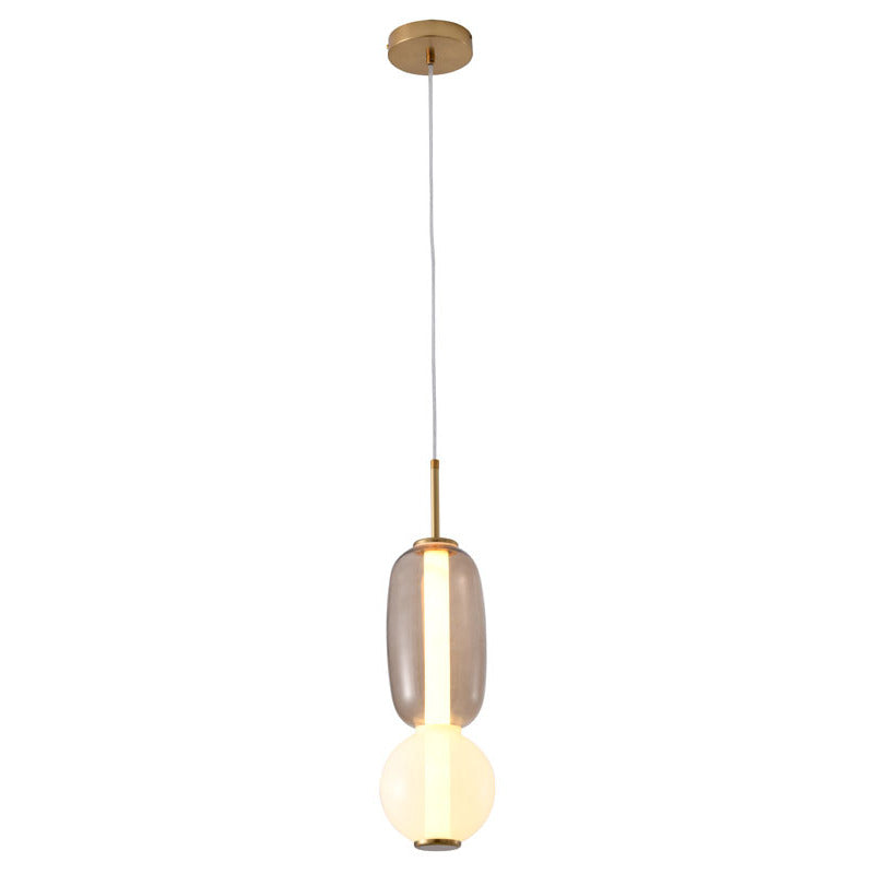 White & Grey Glass LED Pendant Light with Gold Hardware by Bethel