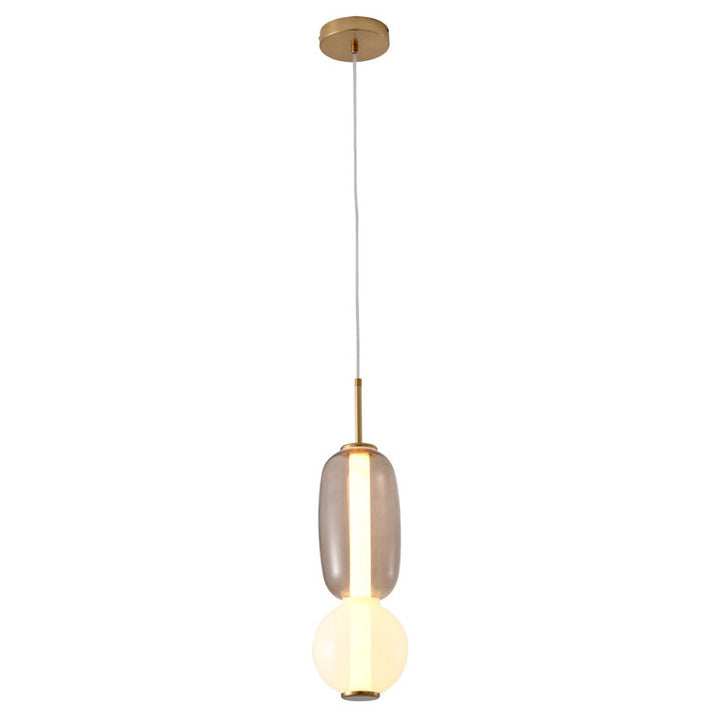 White &amp; Grey Glass LED Pendant Light with Gold Hardware