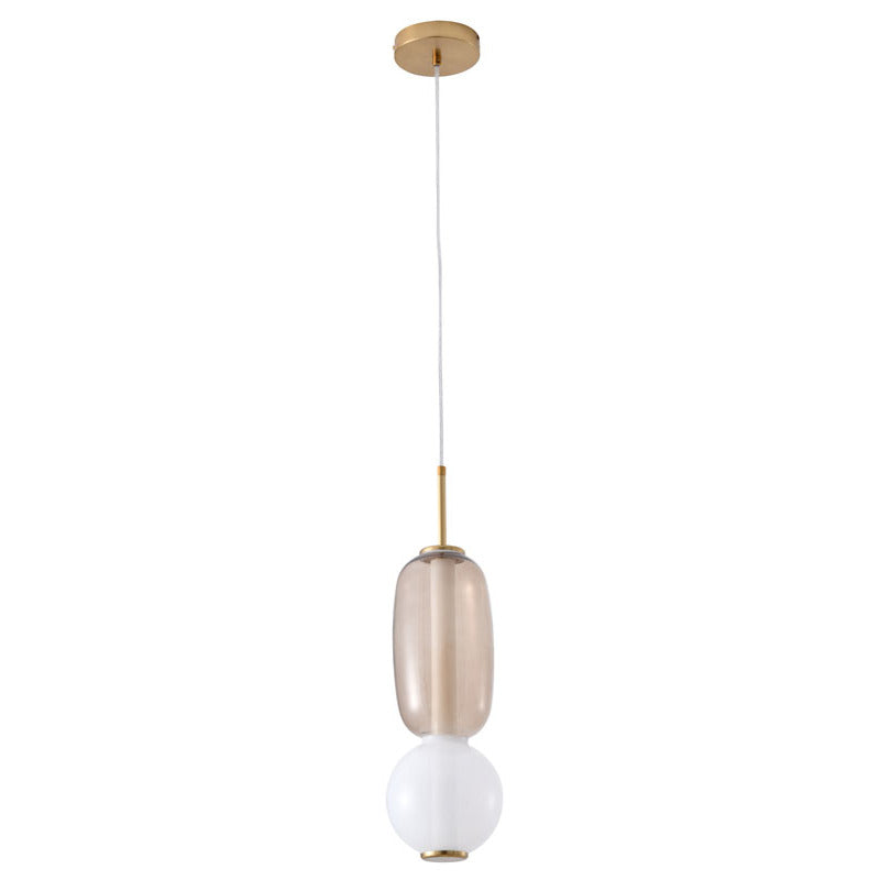 White & Grey Glass LED Pendant Light with Gold Hardware by Bethel - view 2