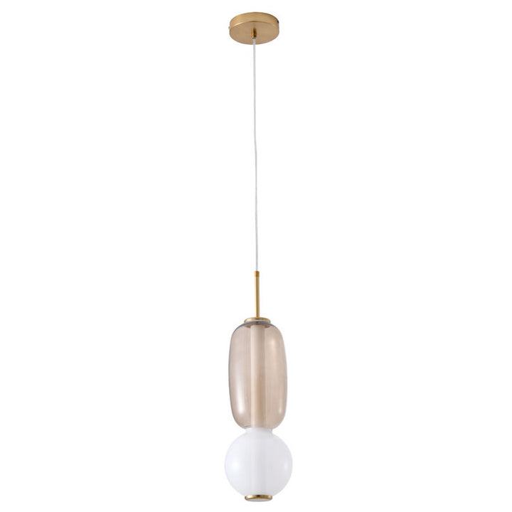 White &amp; Grey Glass LED Pendant Light with Gold Hardware