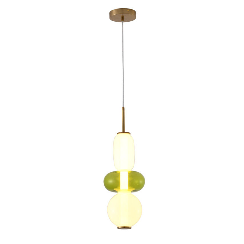 White &amp; Green Glass LED Pendant Light with Gold Hardware